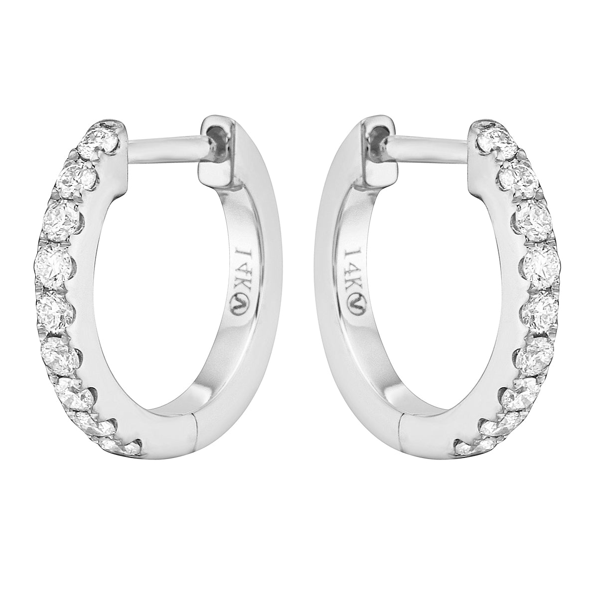 0.20 CT White Gold 12mm Diamond Huggie Earrings - Medium, 0.22ct