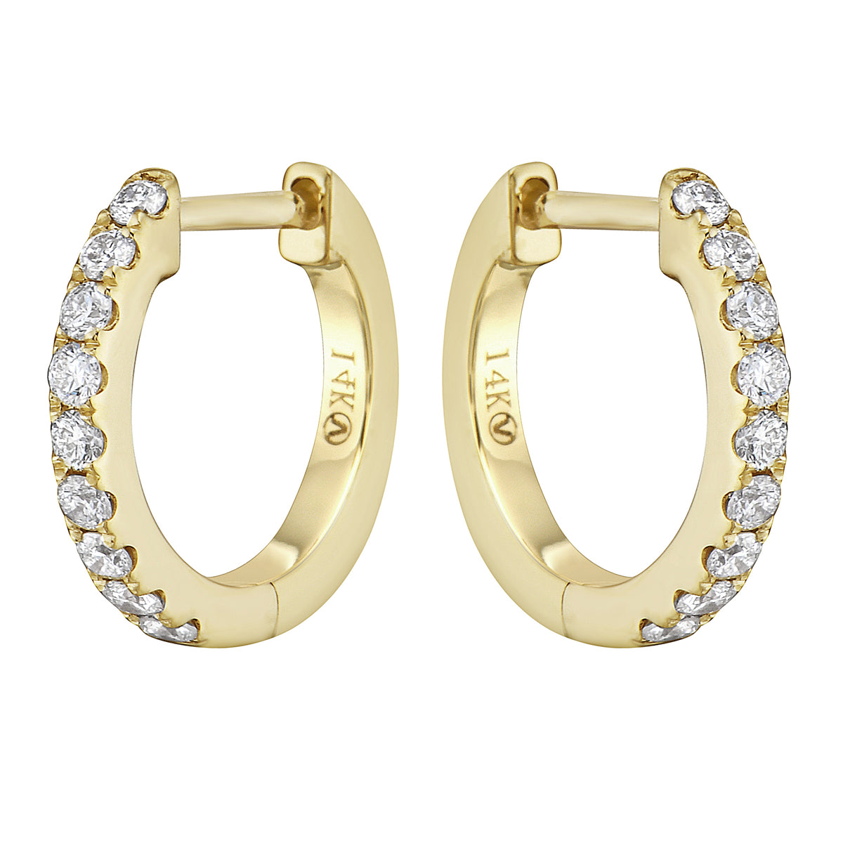 0.20 CT Yellow Gold 12mm Diamond Huggie Earrings - Medium, 0.22ct