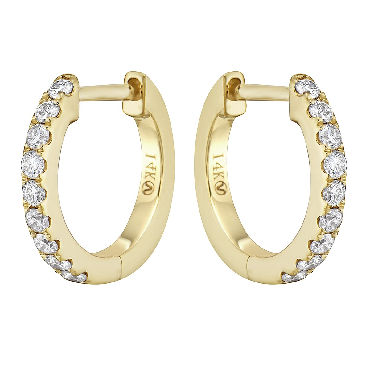 0.20 CT Yellow Gold 12mm Diamond Huggie Earrings - Medium, 0.22ct