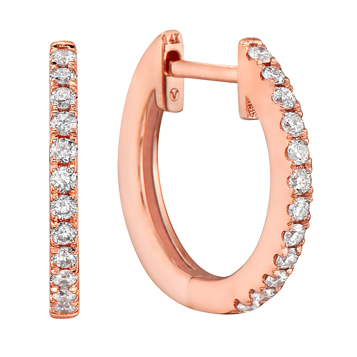 0.17 CT Rose Gold 14mm Diamond Huggie Earrings - Small