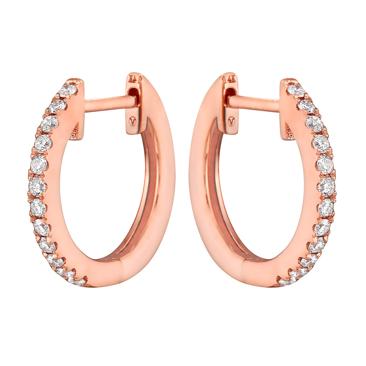 0.17 CT Rose Gold 14mm Diamond Huggie Earrings - Small, 0.17ct