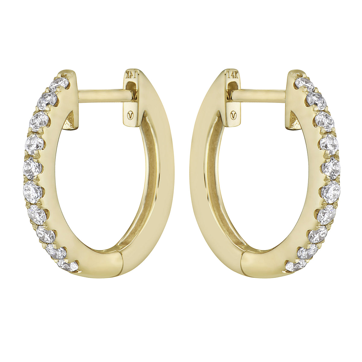0.23 CT Yellow Gold 14mm Diamond Huggie Earrings - Medium, 0.23ct