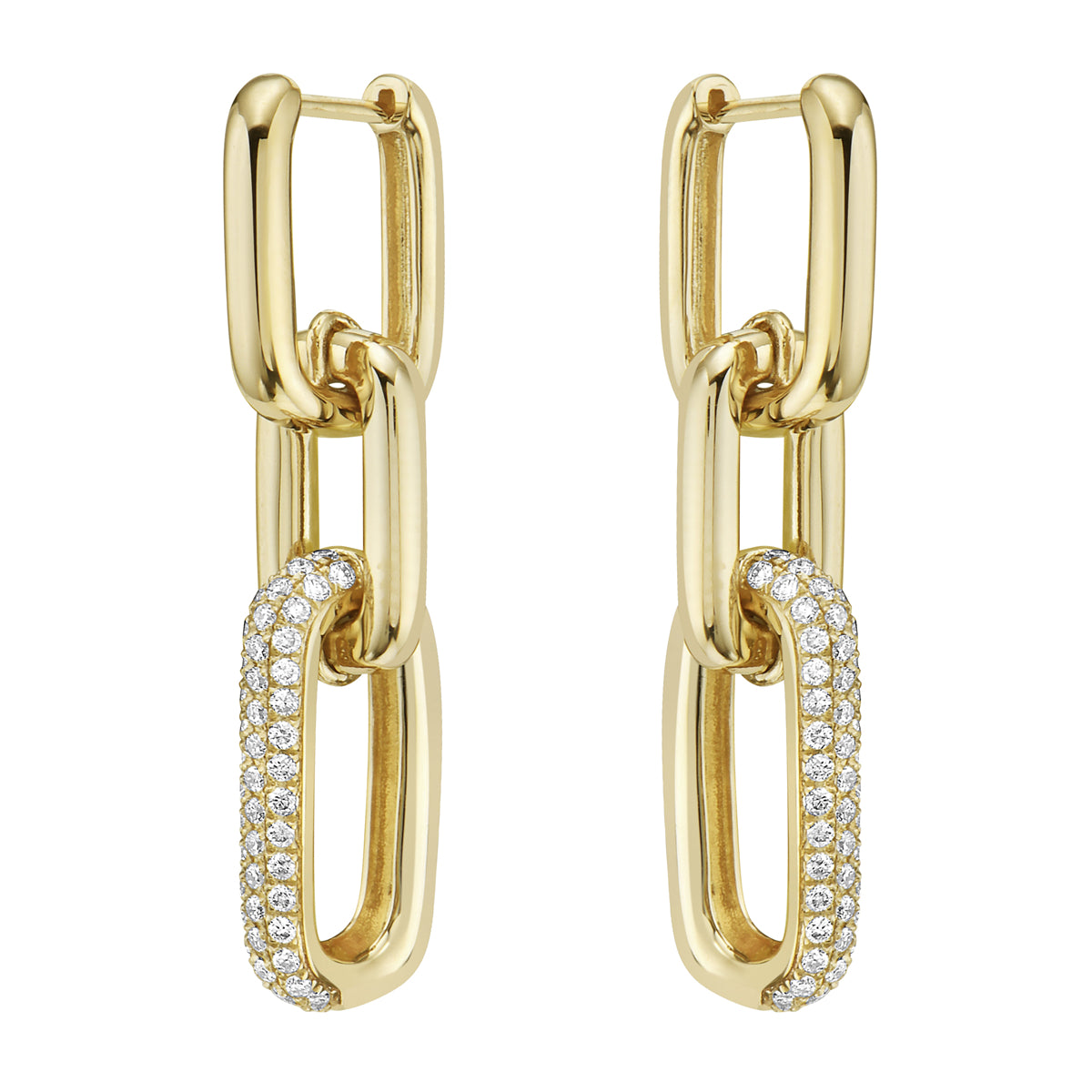 Yellow Gold Paperclip Diamond Drop Earrings, 0.52ct