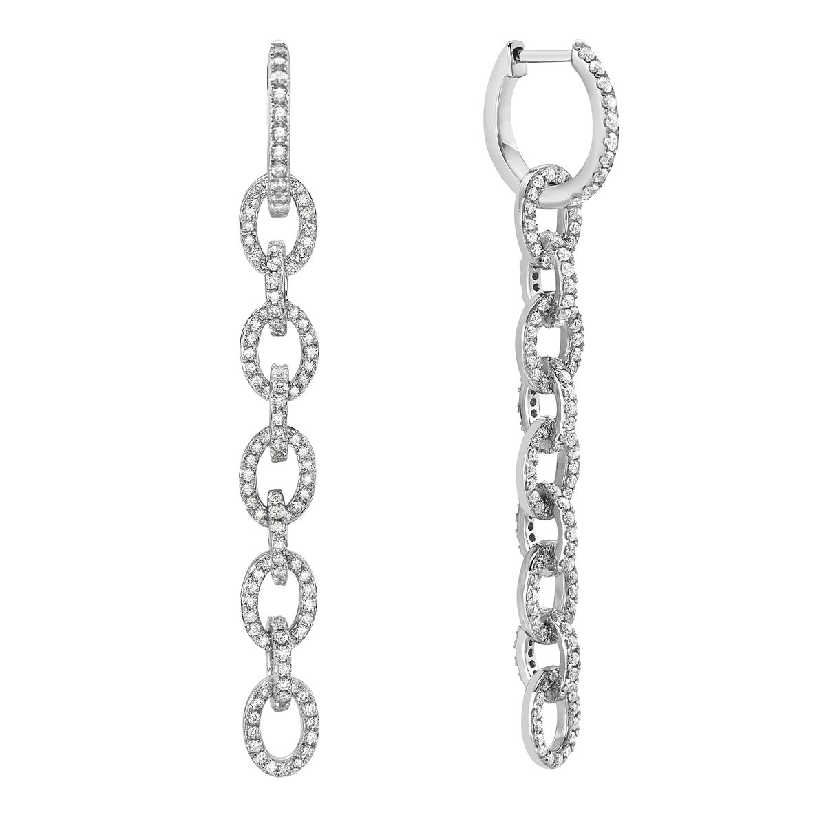 14K White Gold Modern Link Drop Earrings