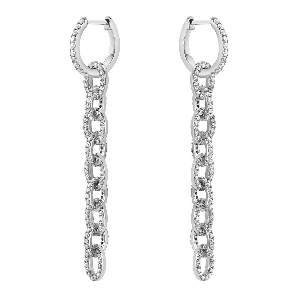 14K White Gold Modern Link Drop Earrings