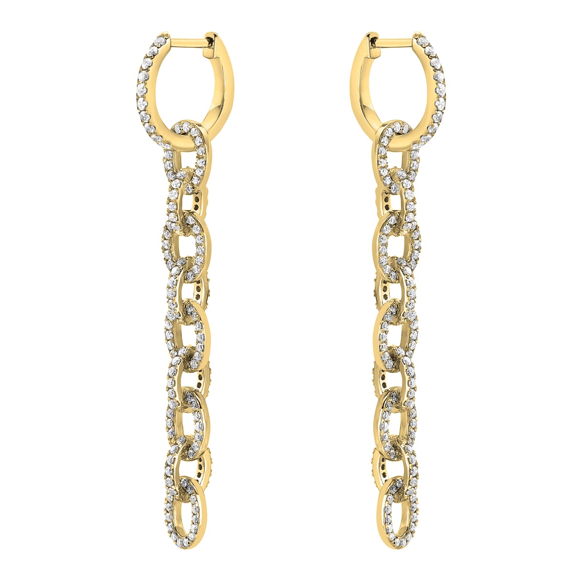 14K Yellow Gold Modern Link Drop Earrings, 1ct