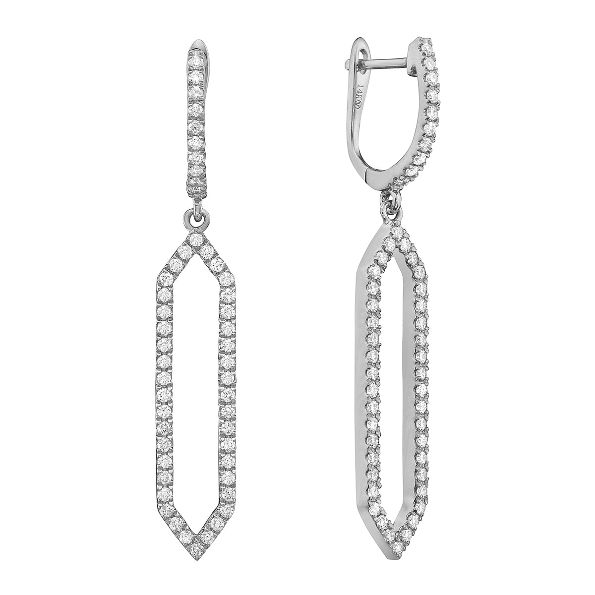 14K White Gold Hexagon Drop Earrings