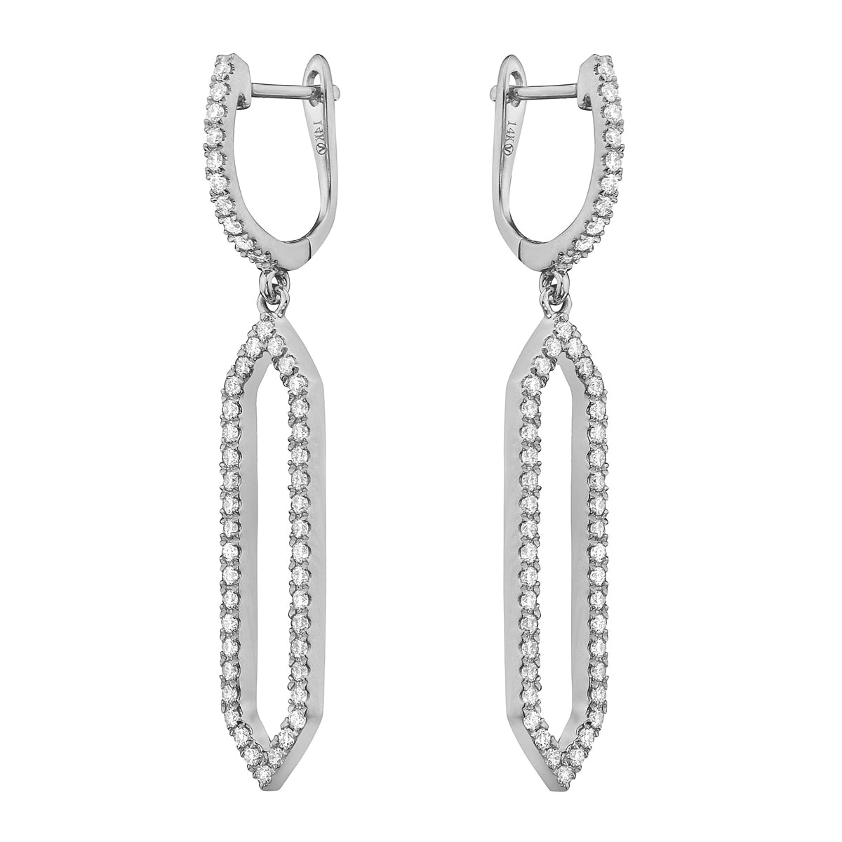 14K White Gold Hexagon Drop Earrings