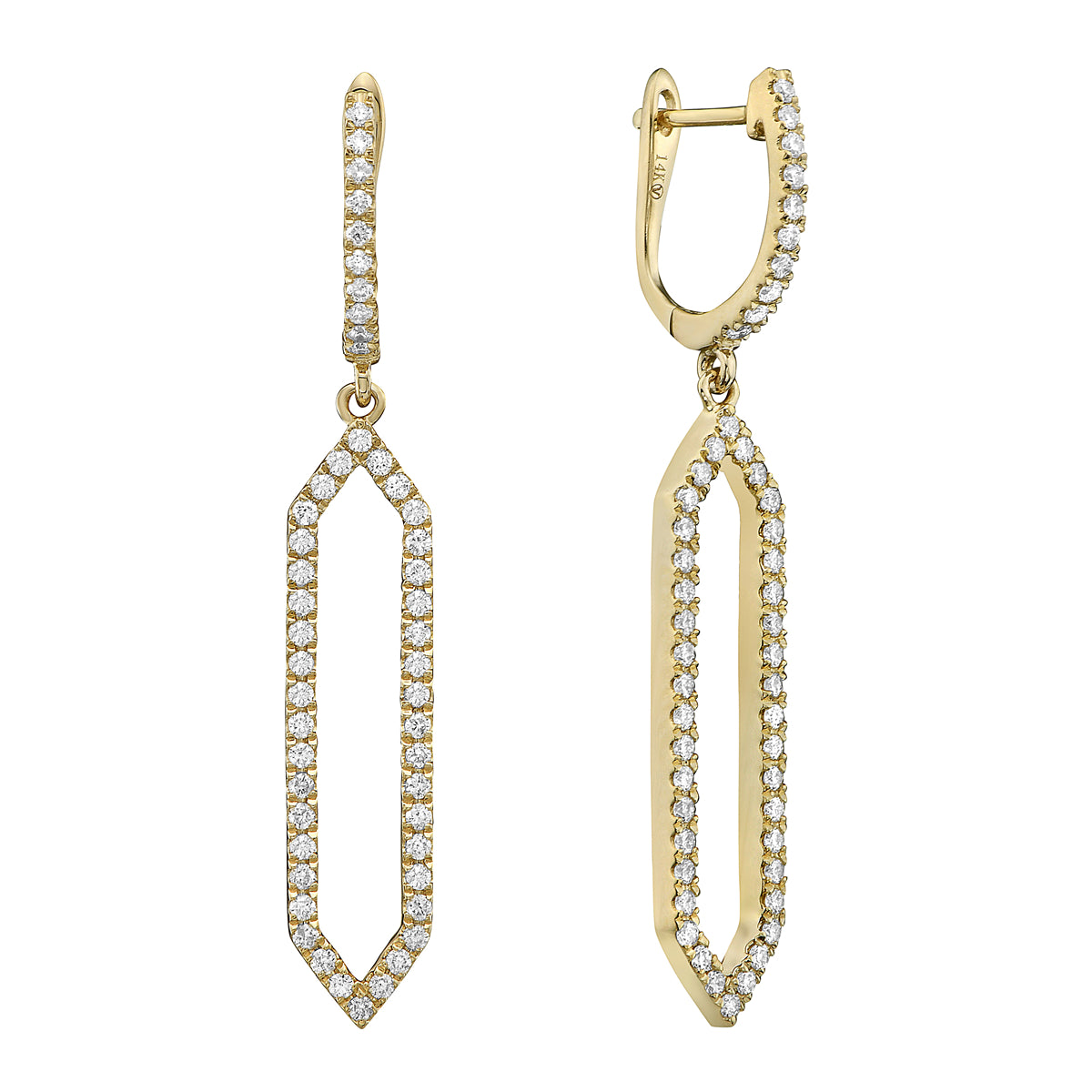 14K Yellow Gold Hexagon Drop Earrings