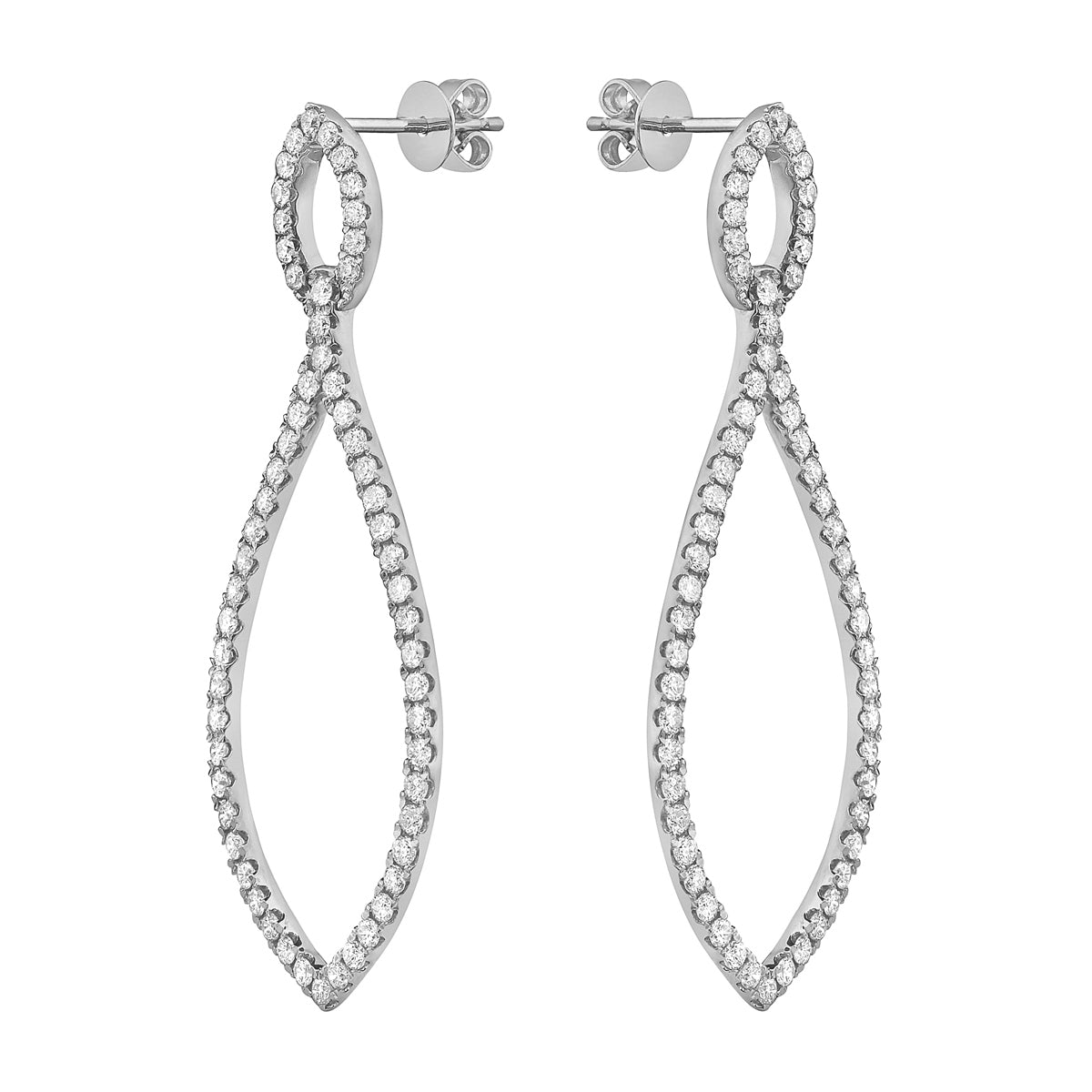14K White Gold Open Marquee Drop Earrings, 1.66ct