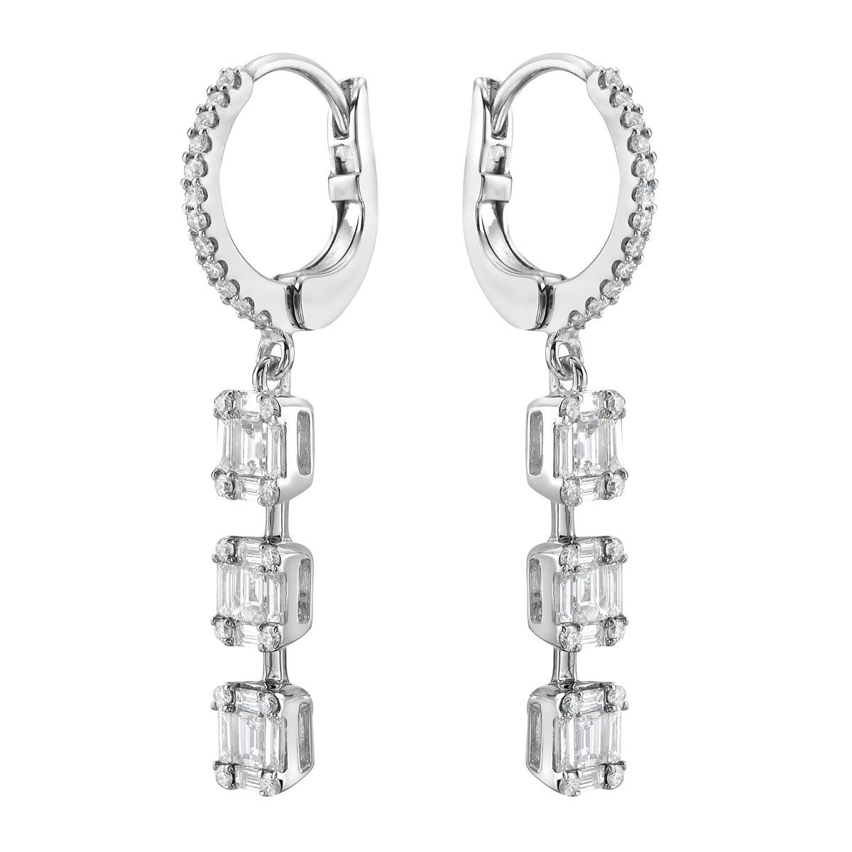 14K White Gold Diamond Earrings, 0.99ct