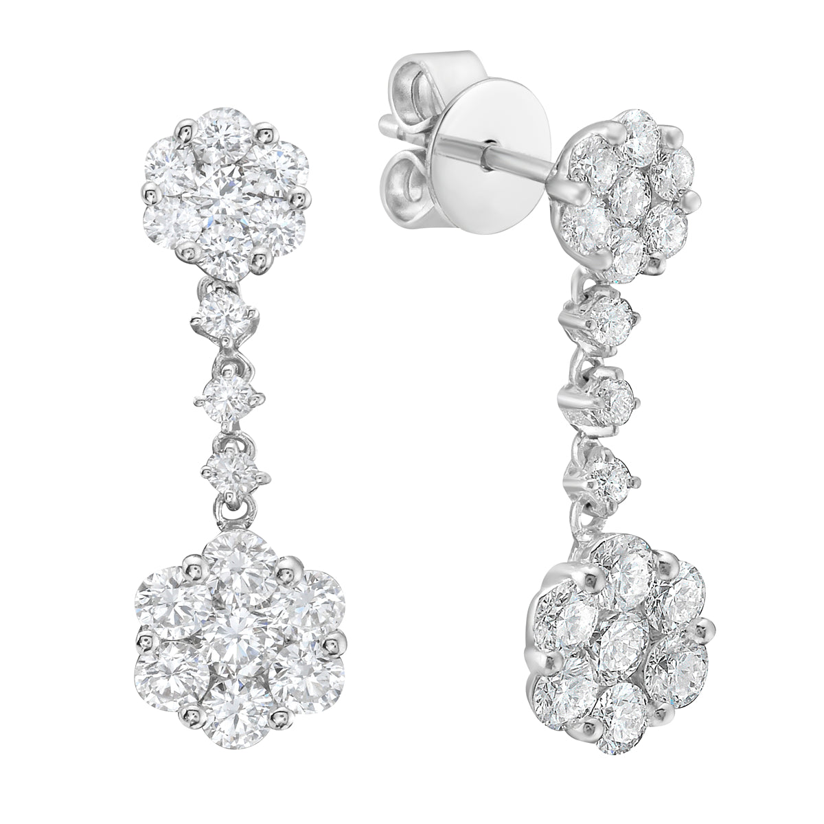 14K White Gold Diamond Earrings, 1.66ct