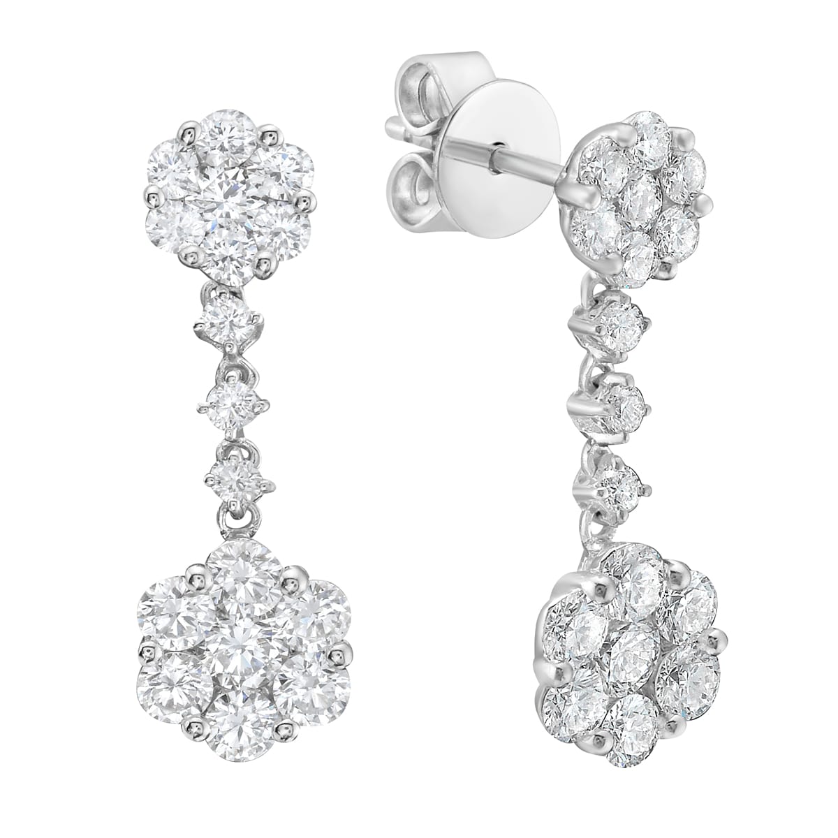 14K White Gold Diamond Earrings, 1.66ct