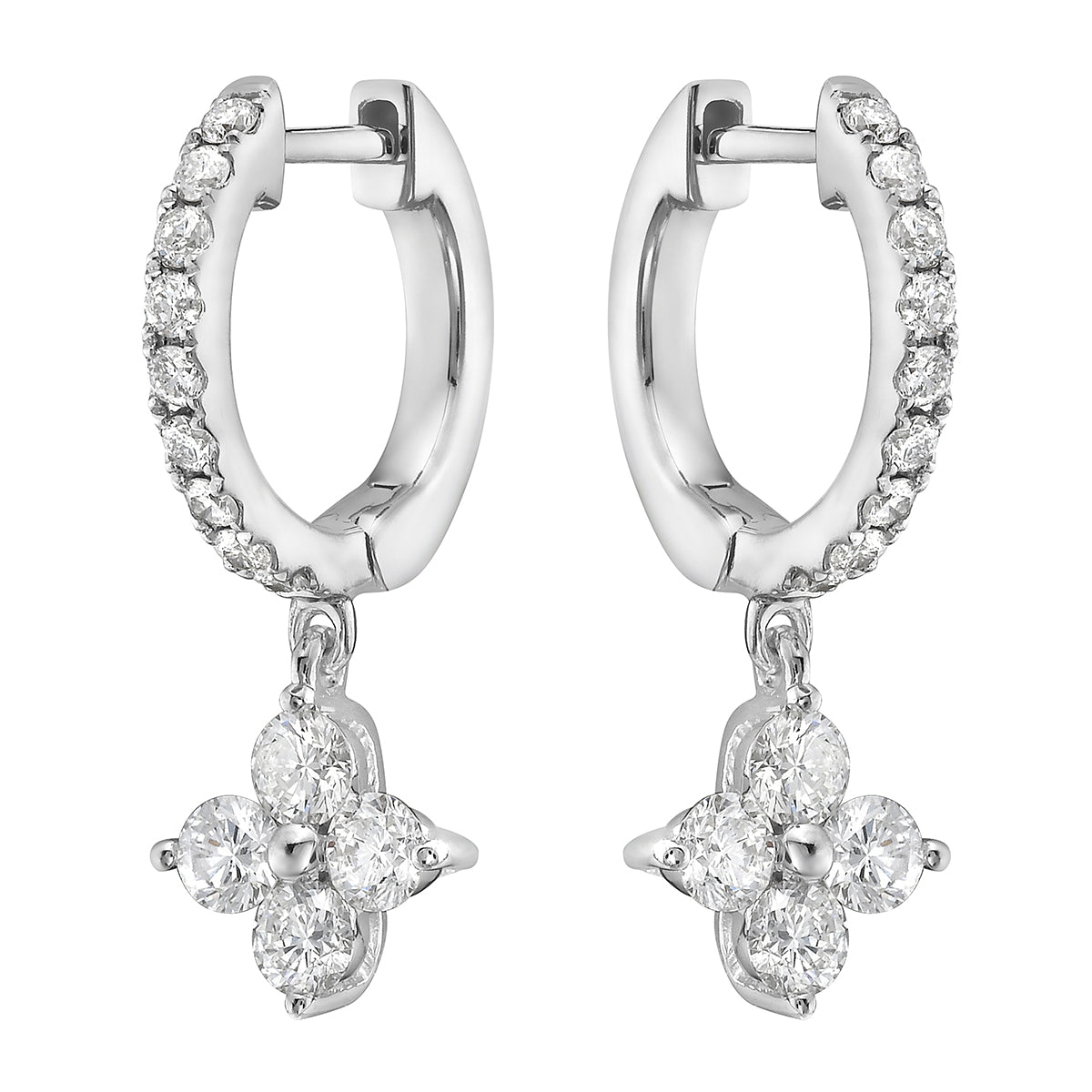 14K White Gold Round Diamond Earrings, 0.9ct