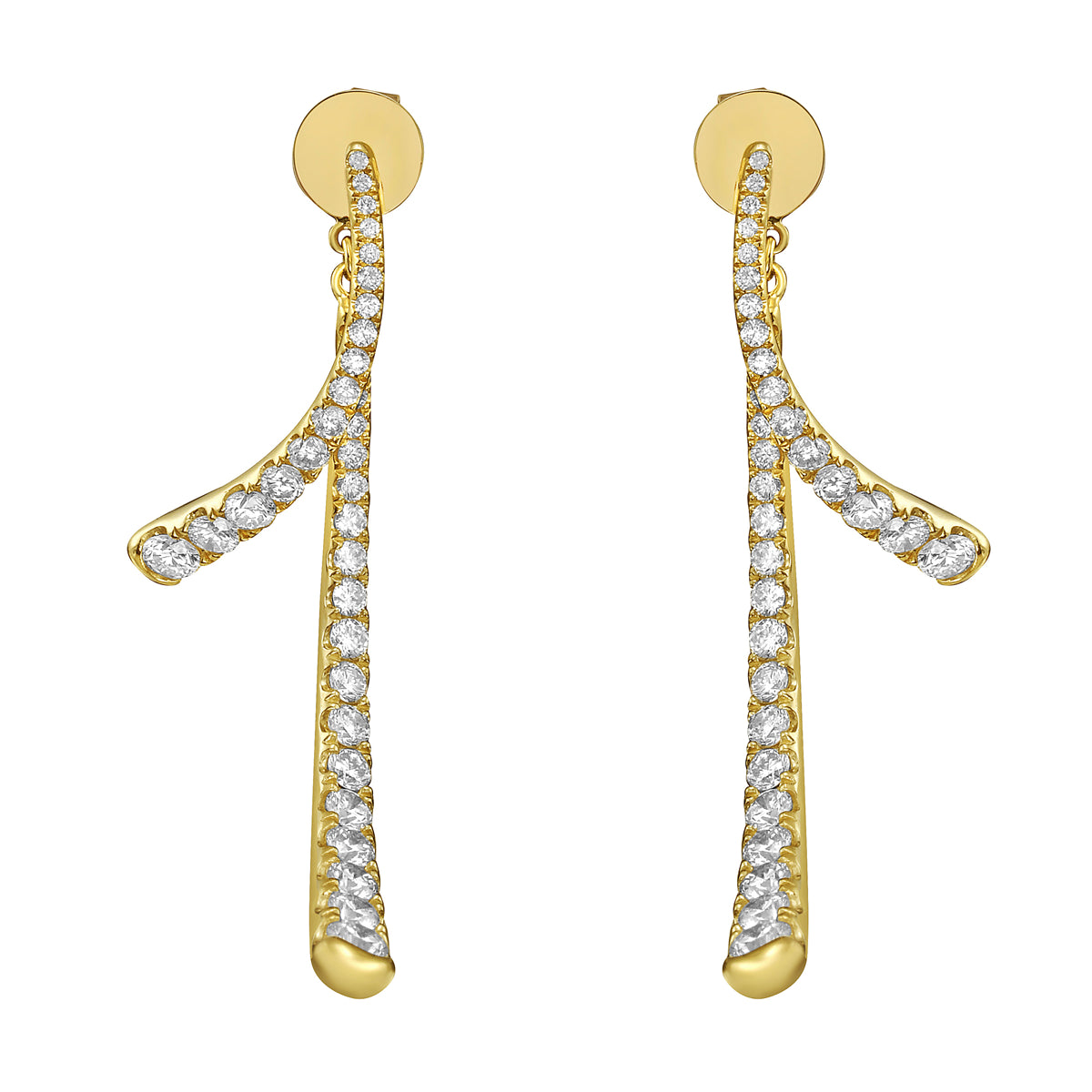 14K Yellow Gold Diamond Earrings, 1.9ct