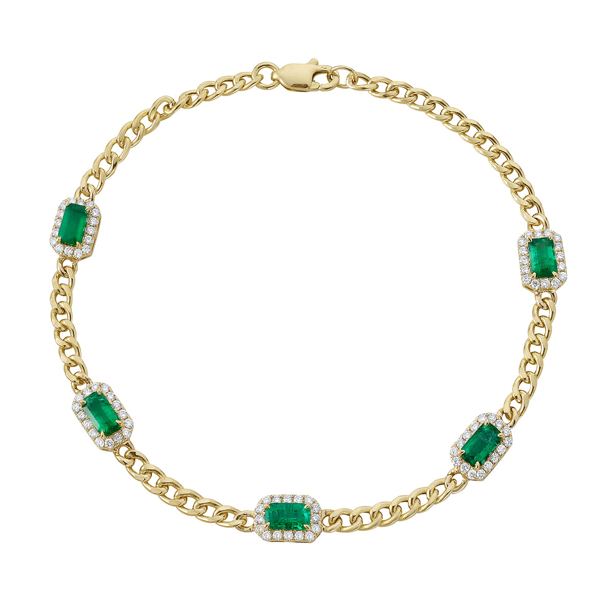 14K Yellow Gold Emerald and Diamond Bracelet