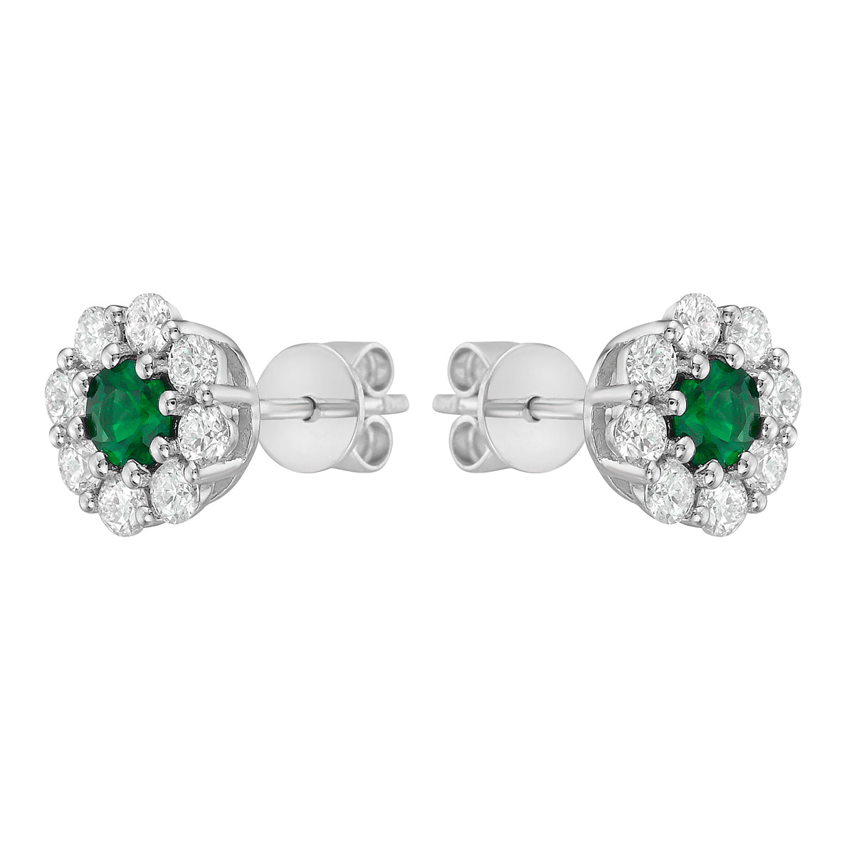 14K White Gold Emerald and Diamond Studs