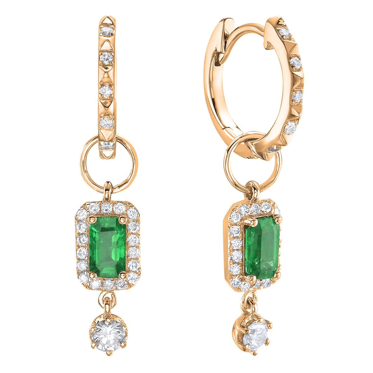 14K Yellow Gold Emerald Earrings, 0.55ct