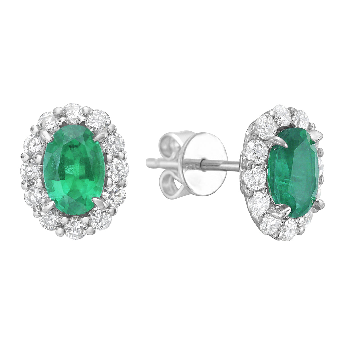 14K White Gold Emerald Earrings, 0.83ct