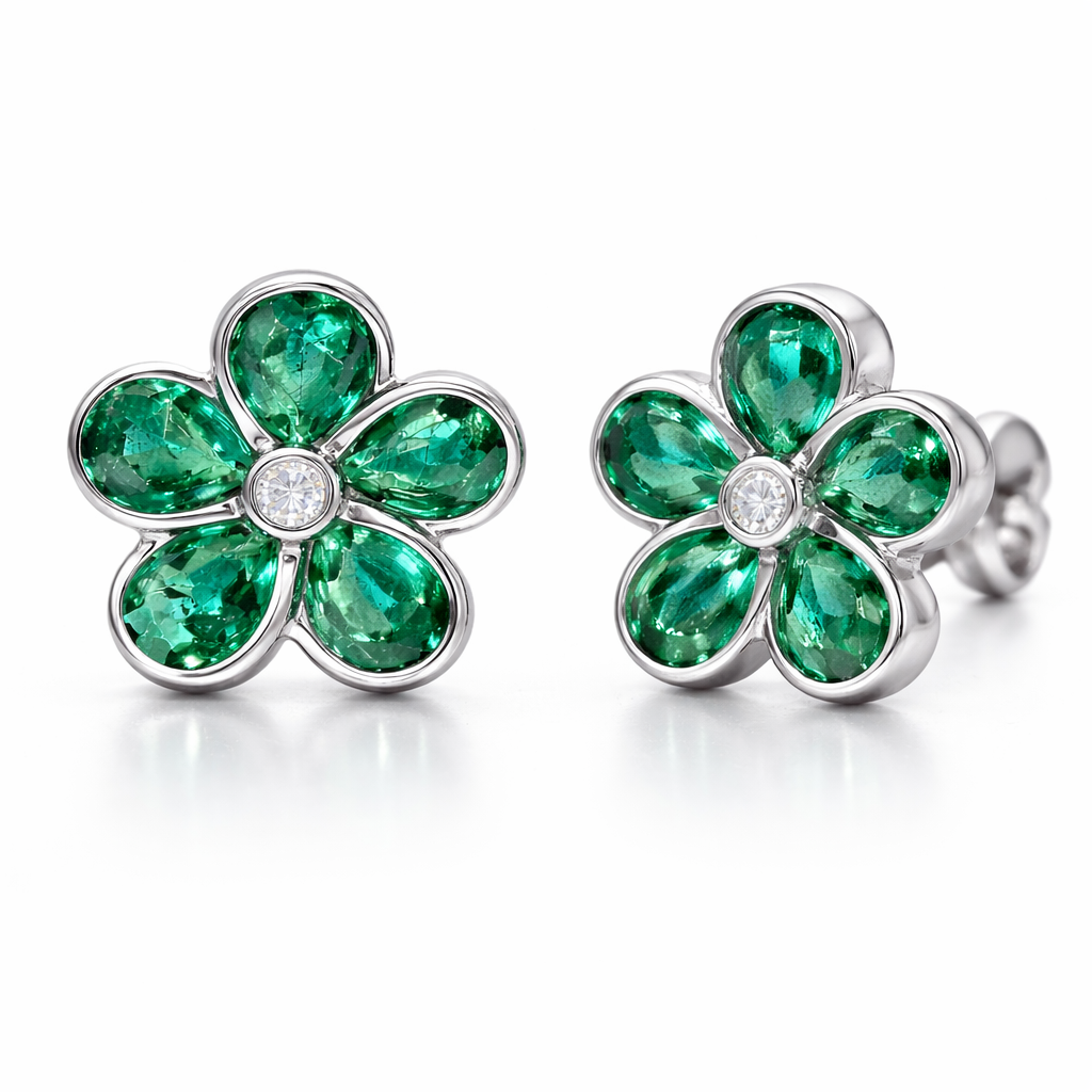 AEE156279 - Earrings 14KW/4.8G 10EMER-2.74CT 2RD-0.06CT