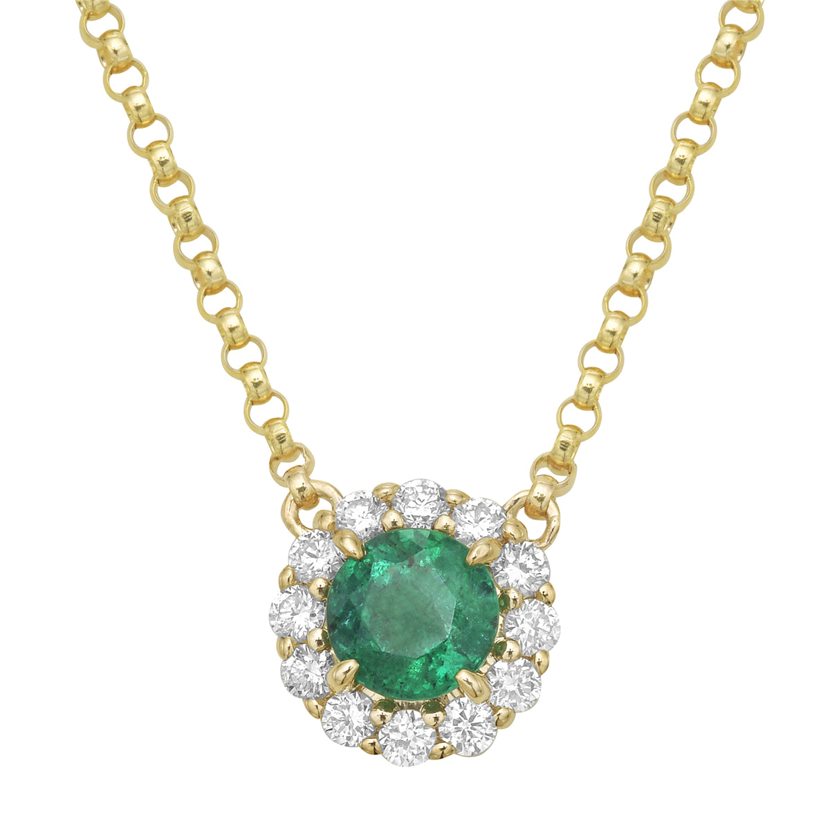 AEN155737Y - Necklace 14KY/0.9G 1EMER-0.58CT 12RD-0.30CT