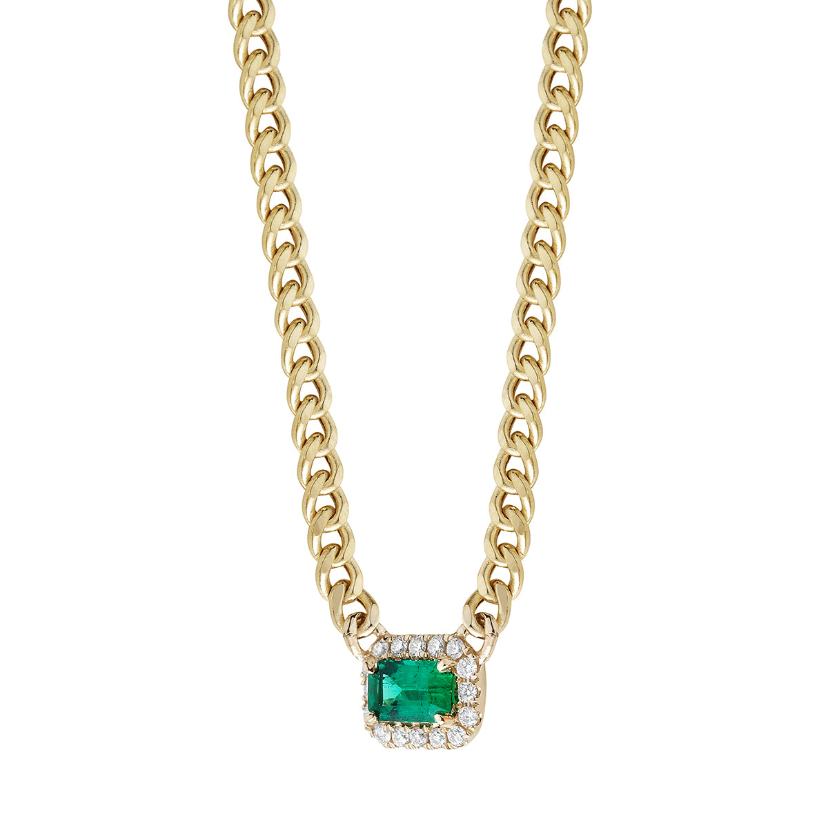 Handmade 14K Yellow Gold Emerald and Diamond Pendant, 0.55ct