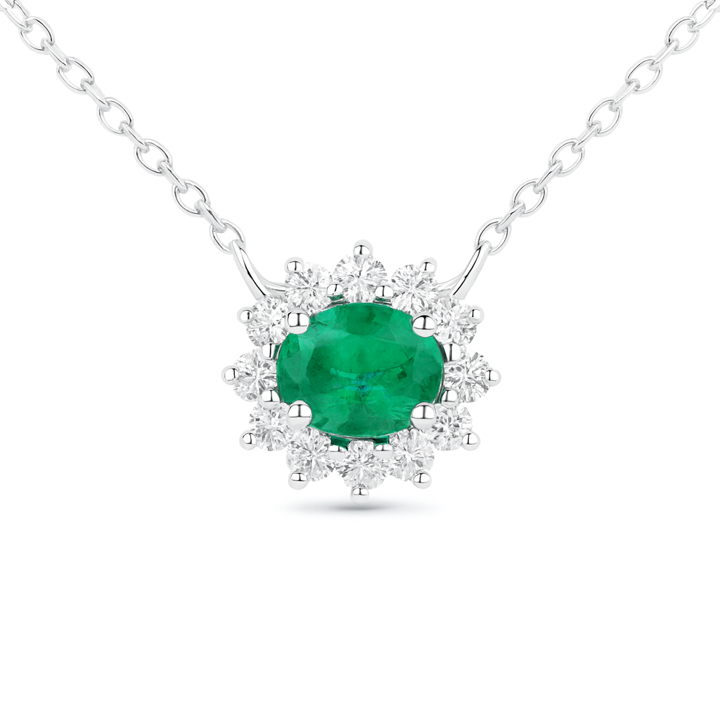 AEP156201B - Necklace 14KW/2.3G 1EMER-0.60CT 12RD-0.29CT