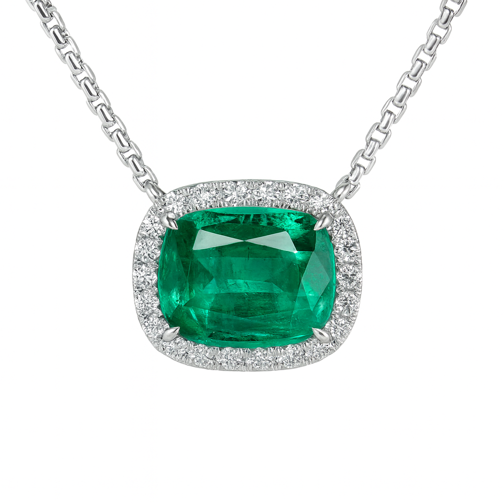 Handmade 14K White Gold Emerald Necklace, 3.69ct