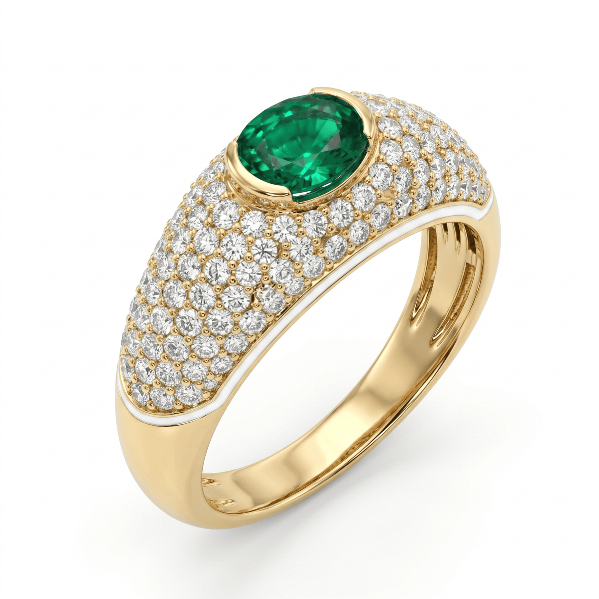 AER156999Y - Ring 14KY/2.5G 1EMER-0.41CT 126RD-0.78CT