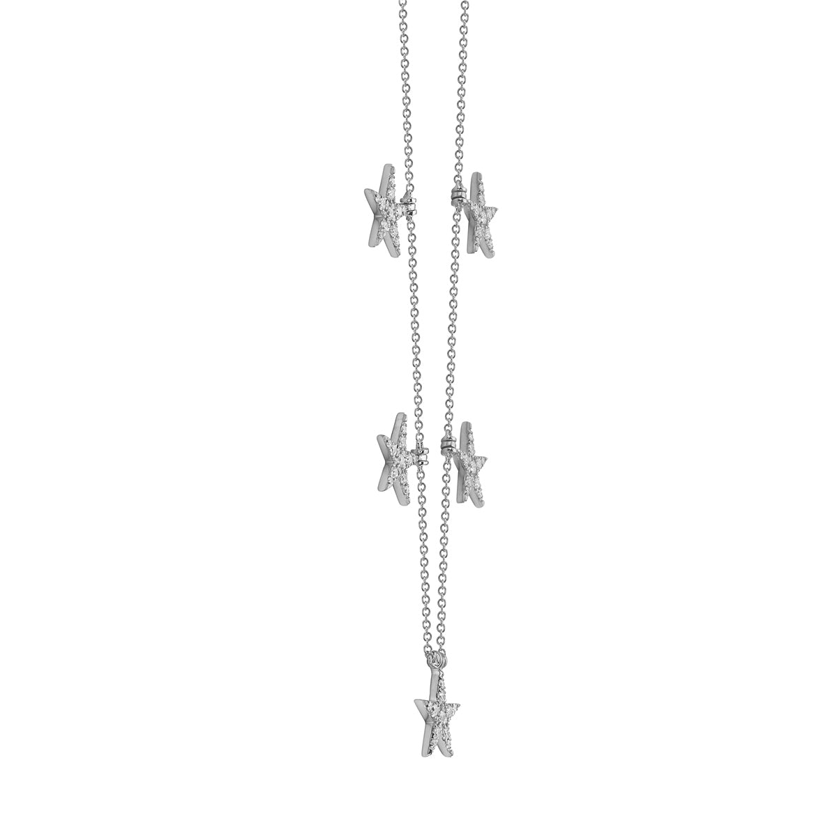 14K White Gold Multi Star Diamond Necklace