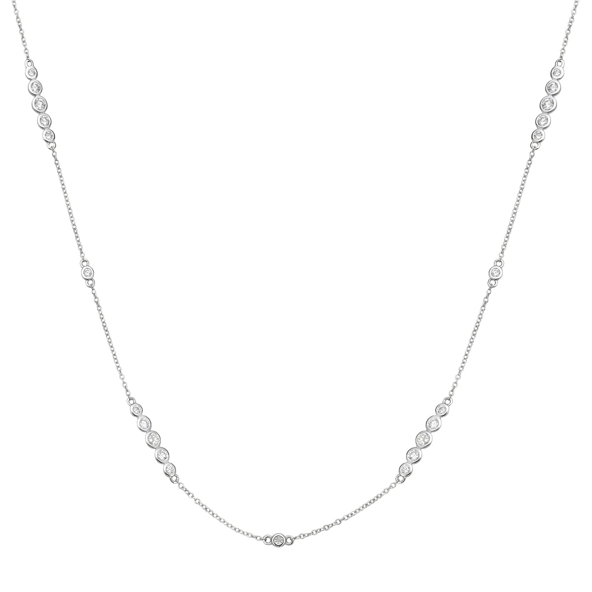 14K White Gold Round Diamond Necklace - 34 Inches, 2.51ct