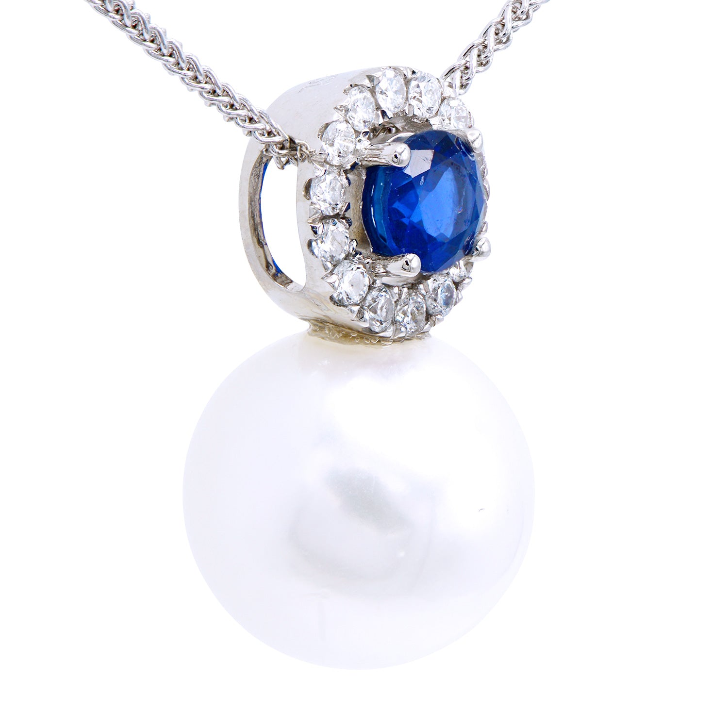 14K White Gold Blue Sapphire Pendant, 11-12mm, 0.38ct