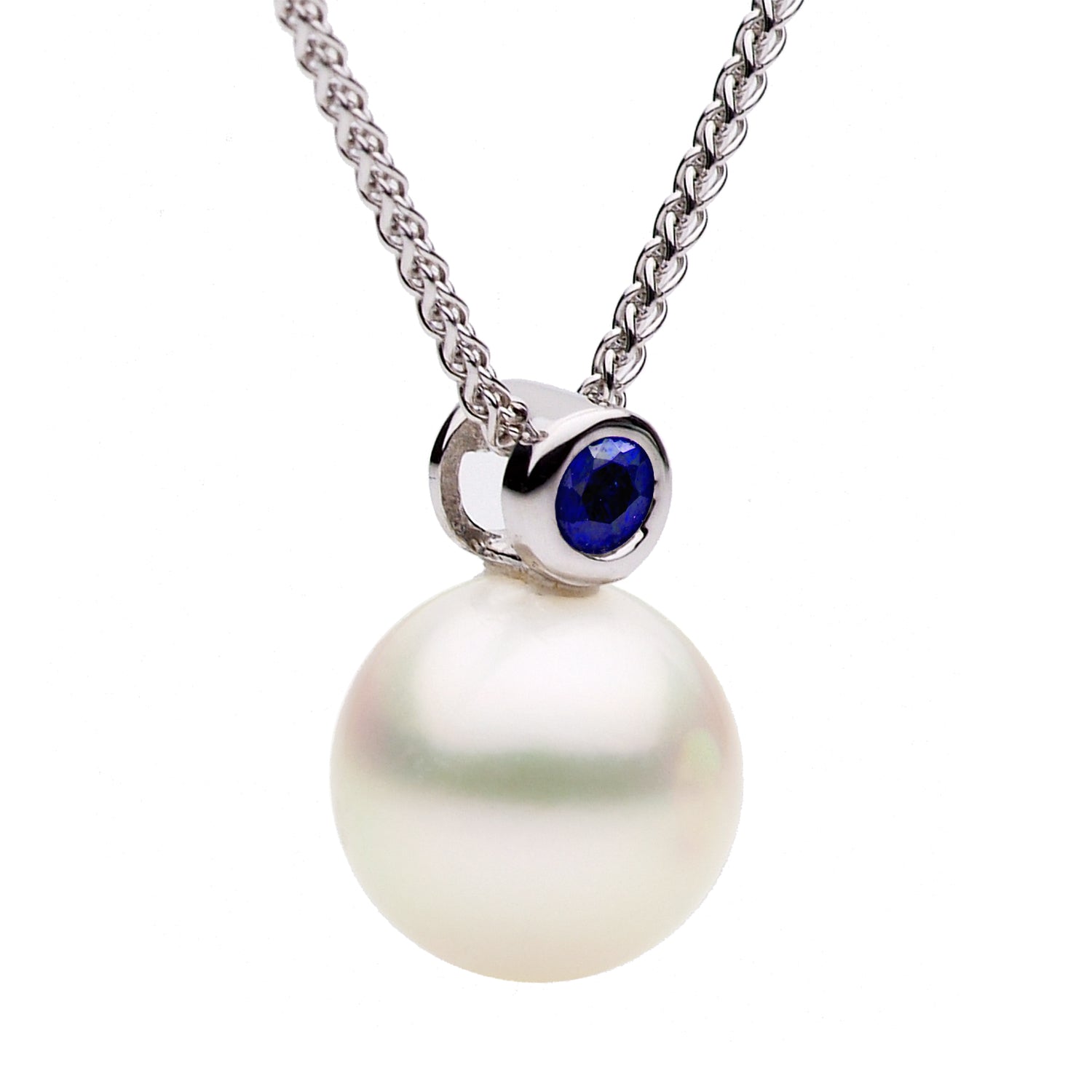 14K White Gold Blue Sapphire Pendant, 9-10mm, 0.08ct