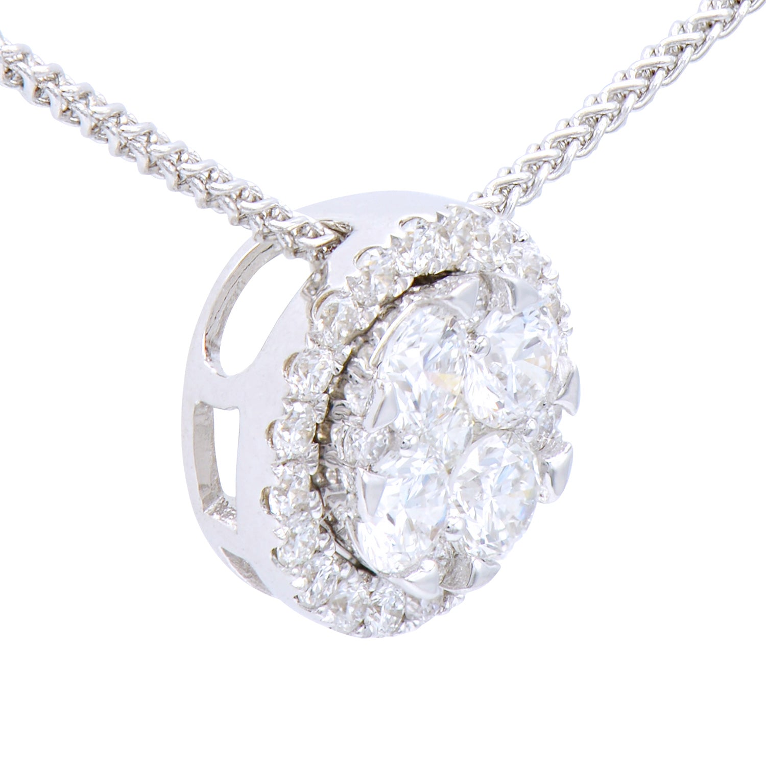 14K White Gold Round Diamond Cluster Pendant, 0.54ct