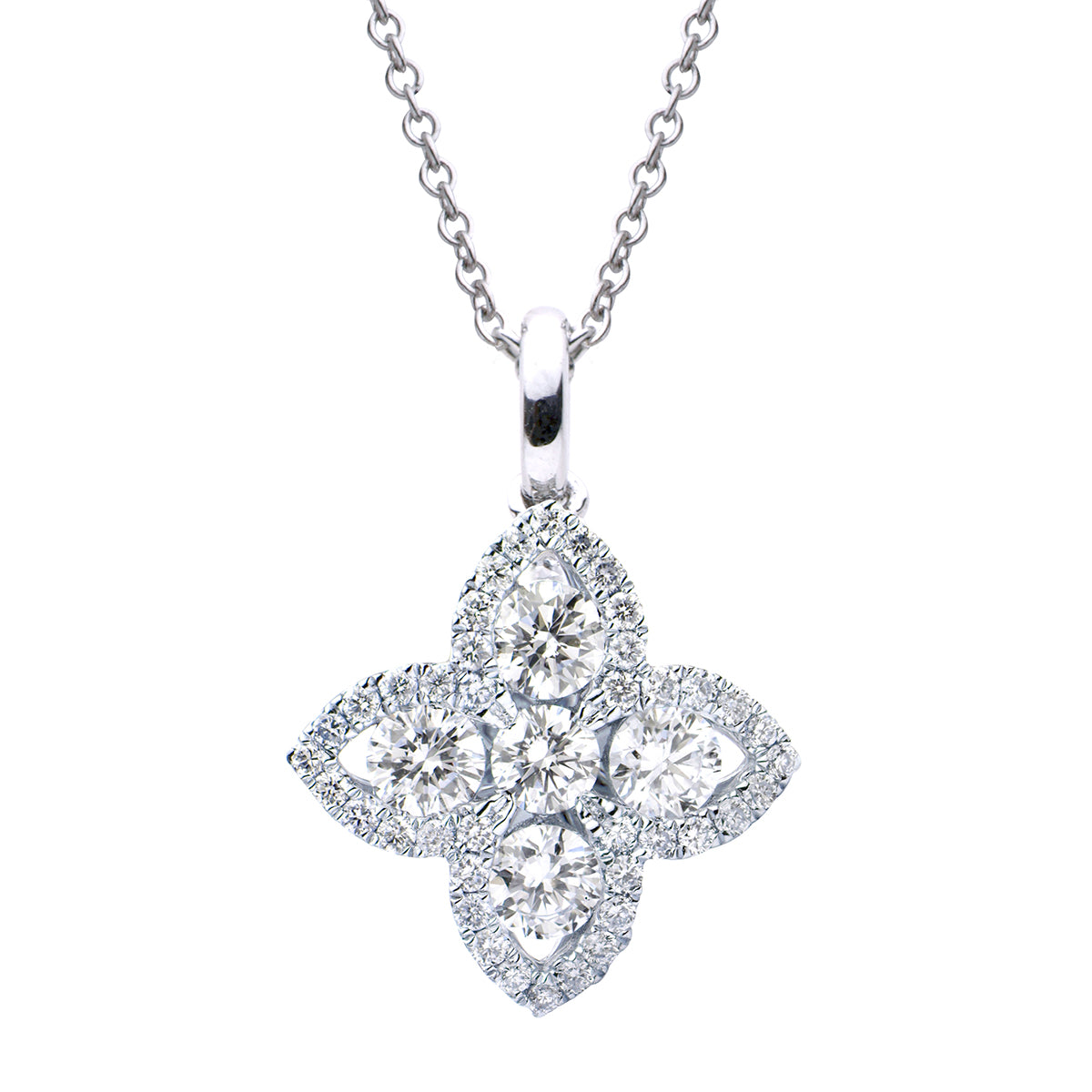 White Gold Four Leaf Clover Diamond Pendant