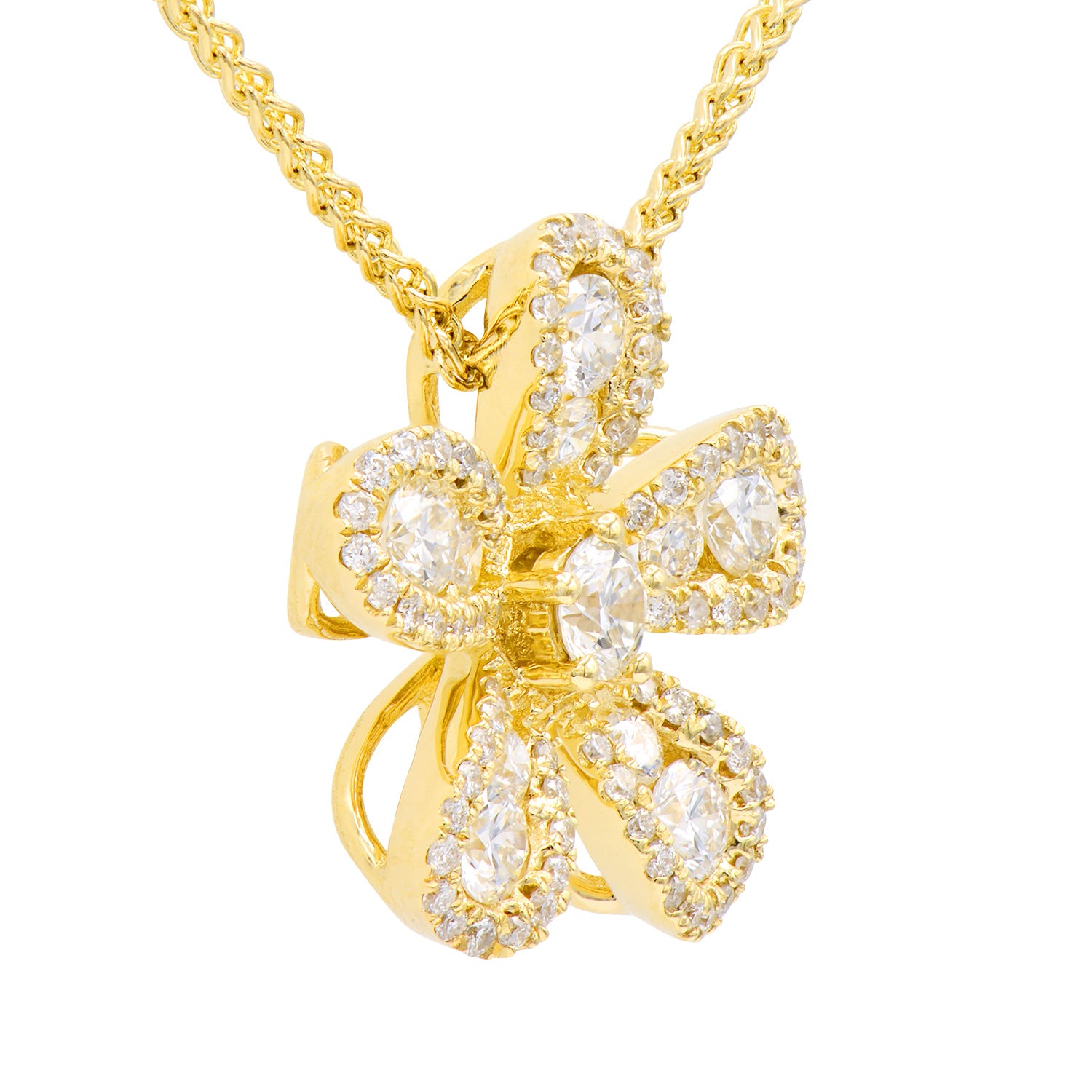 14K Yellow Gold Five Petal Flower Diamond Pendant, 0.54ct