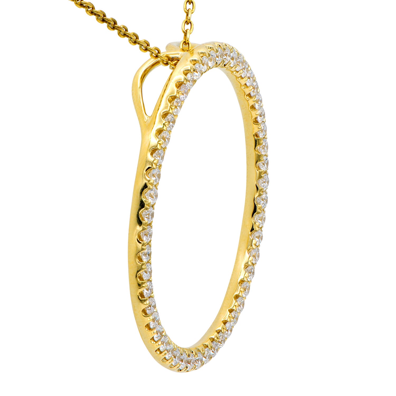14K Yellow Gold Diamond Open Circle Pendant, 0.84ct