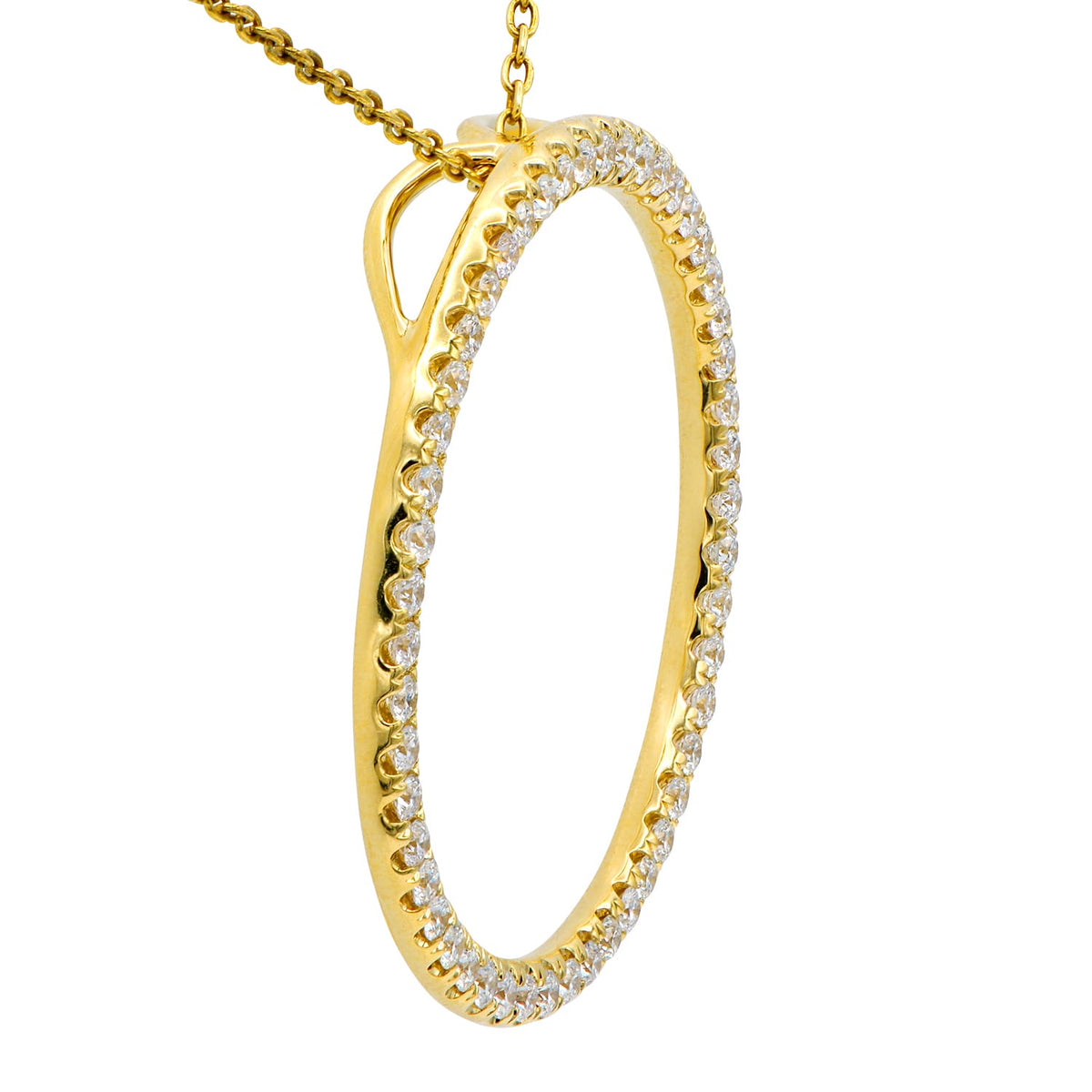14K Yellow Gold Diamond Open Circle Pendant, 0.84ct
