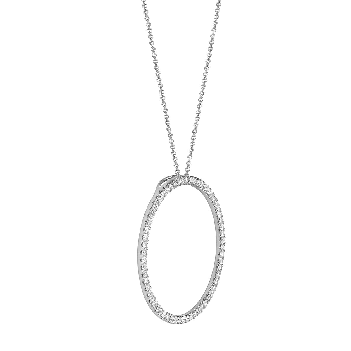 14K White Gold Diamond Open Circle Pendant, 1.04ct
