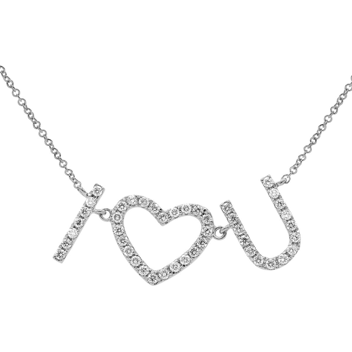 14KW White Gold 'I Love You" Diamond Pendant