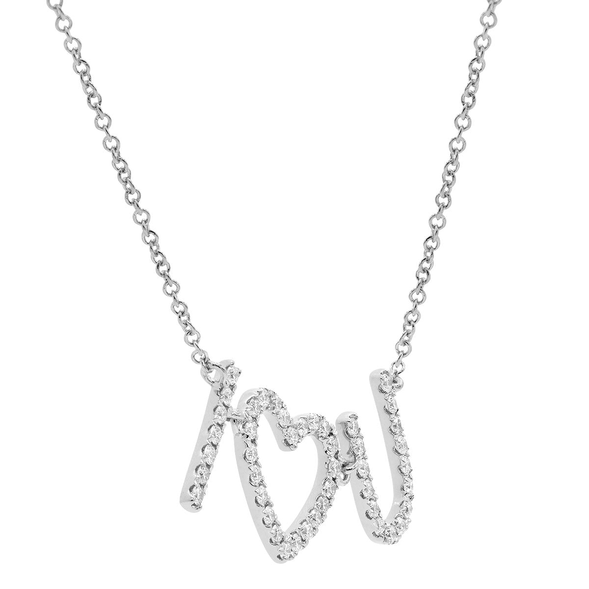 14KW White Gold 'I Love You" Diamond Pendant