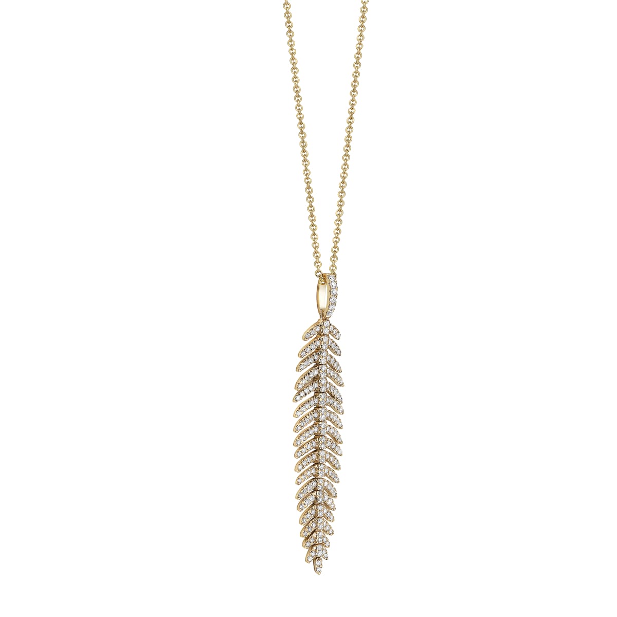 14K Yellow Gold Diamond Leaf Pendant, 0.58ct