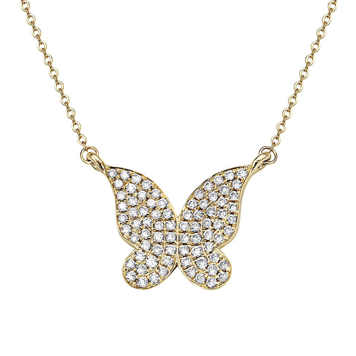 14K Yellow Gold Diamond Butterfly Pendant