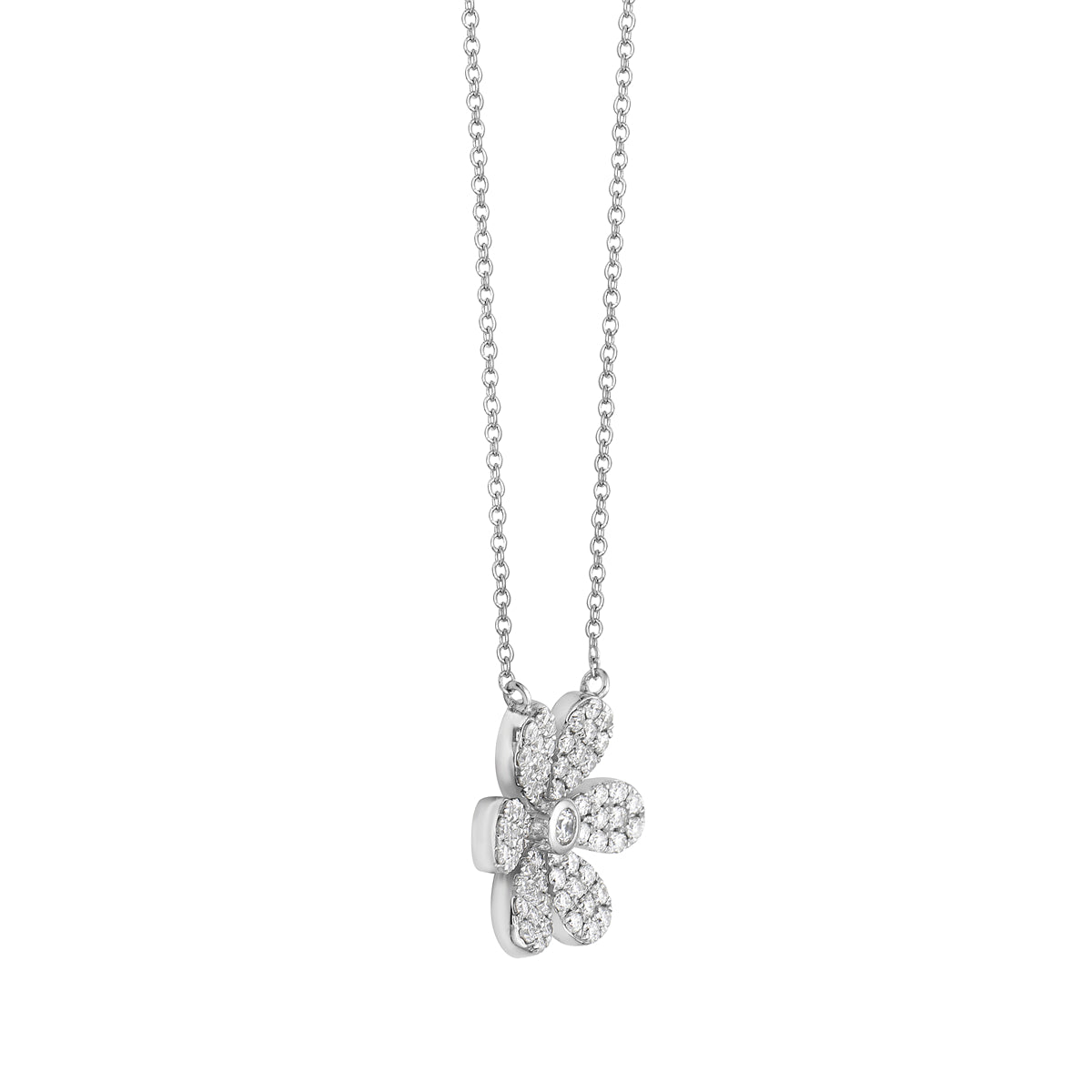 14K White Gold Six Petal Diamond Flower Pendant, 0.44ct