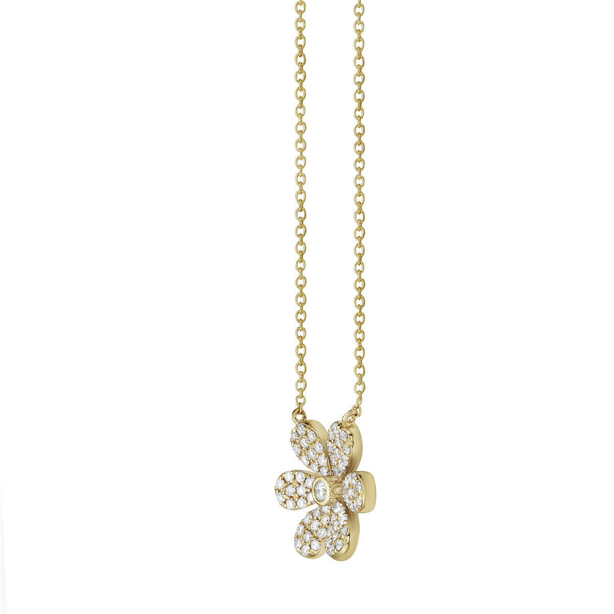 14K Yellow Gold Six Petal Diamond Flower Pendant, 0.38ct