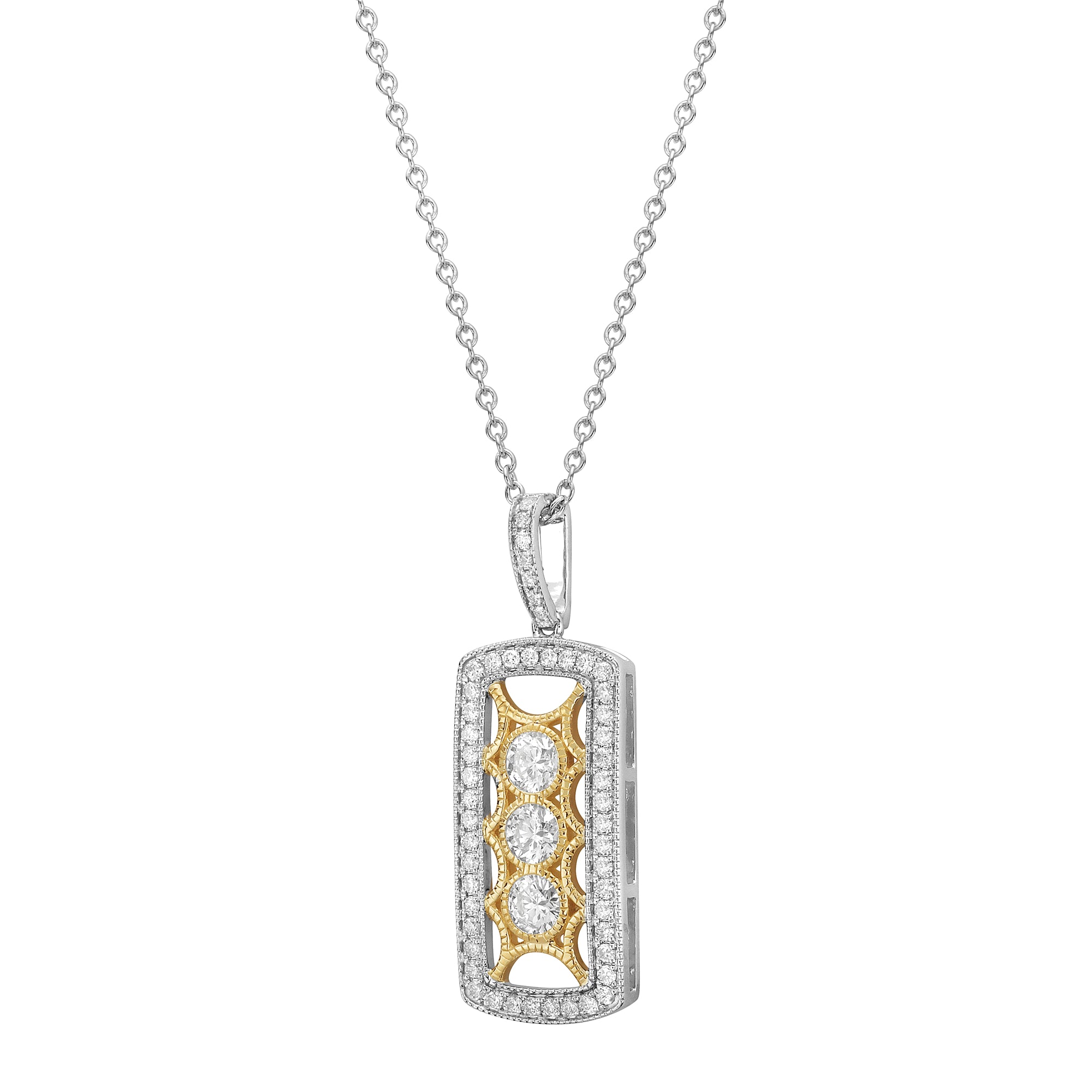 14K Yellow Gold Round Diamond Pendant, 0.75ct