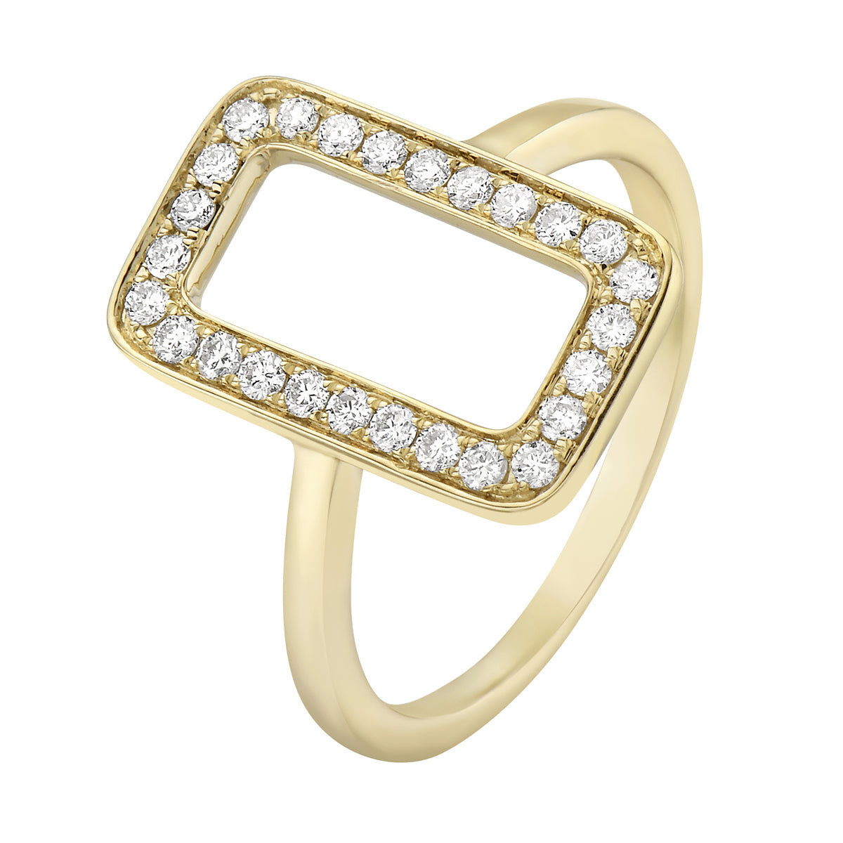 14K Yellow Gold Diamond Rectangle Ring