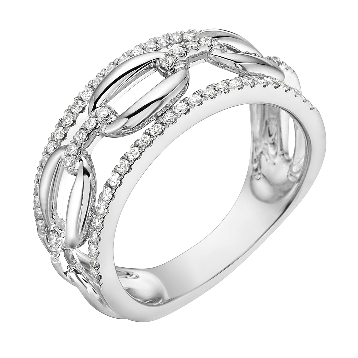 14K White Gold Link Diamond Ring