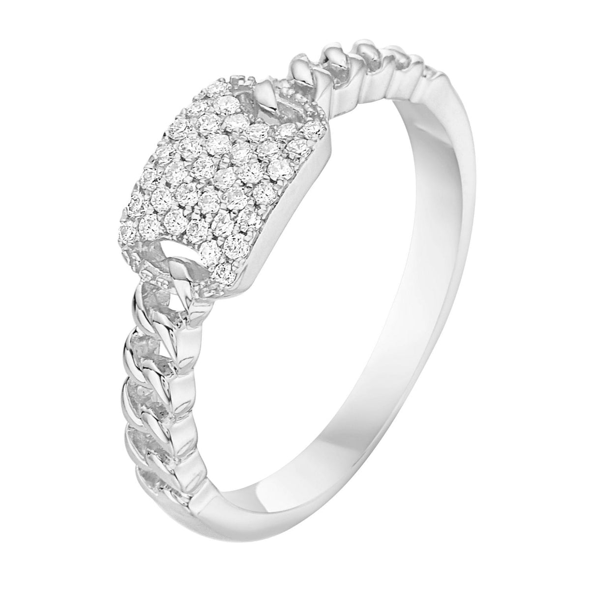 14K White Gold Tag Ring, 0.13ct