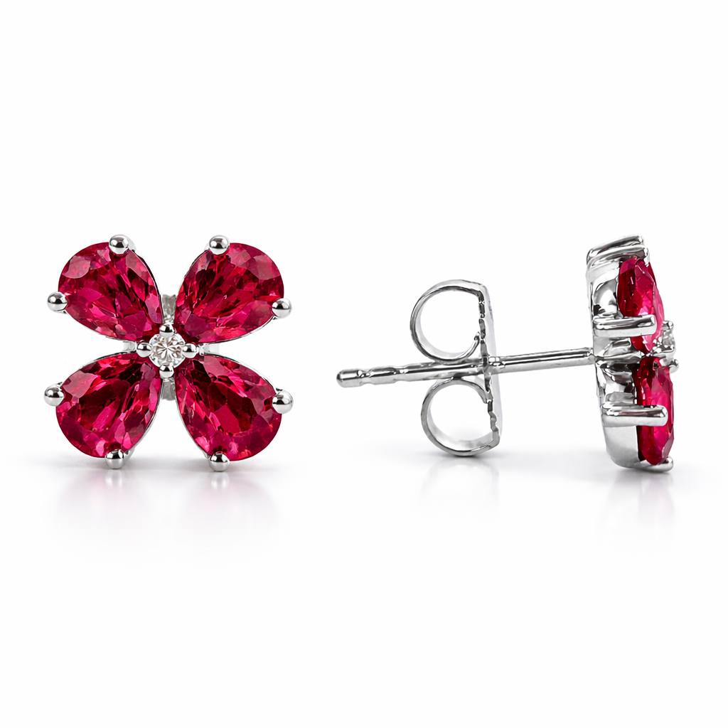 ARE155118 - Earrings 14KW/1.8G 8RUBY-2.83CT 2RD-0.02CT